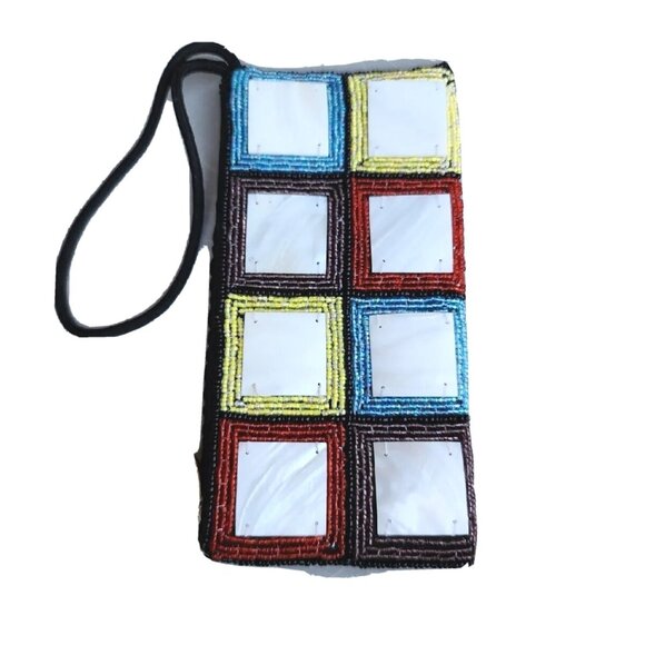 Mad BD Genuine Square Mother-of-Pearl Beaded Coin Bag/Wristlet/Cell Phone Case - Picture 6 of 10
